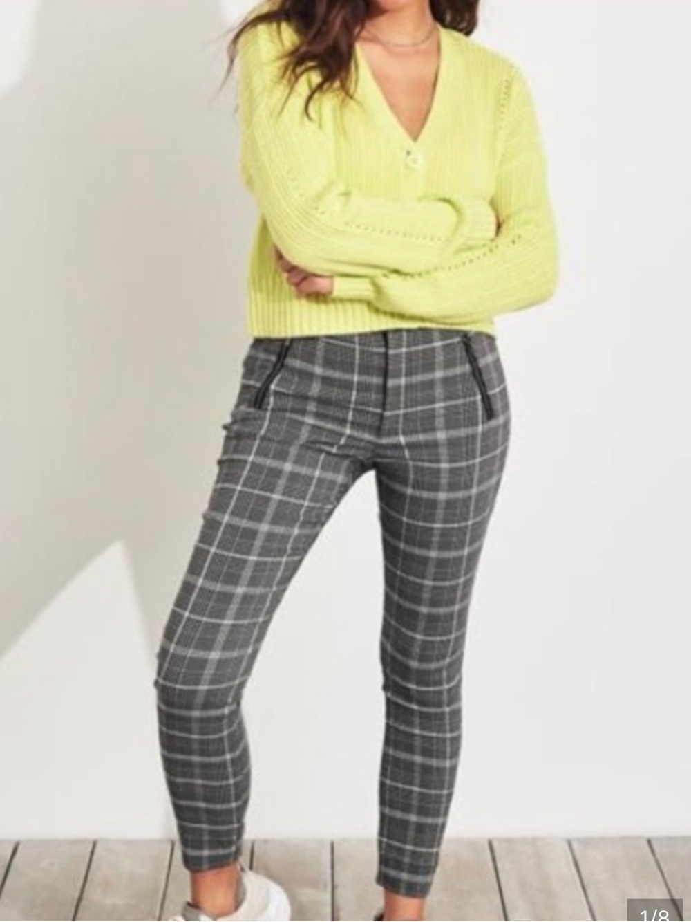 Hollister Gray Plaid Ultra High Rise Stretch Ankle Pants
